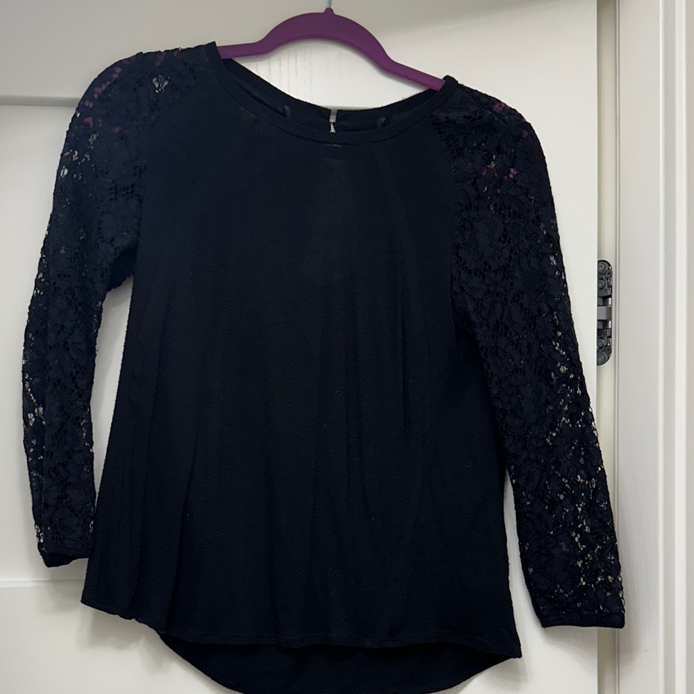 Rebecca Taylor Black Top with Lace Sleeves